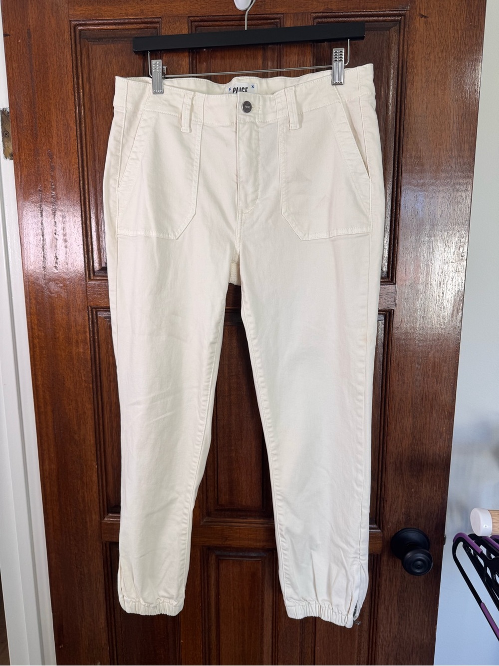PAIGE Cream Ankle Crop Utility Joggers